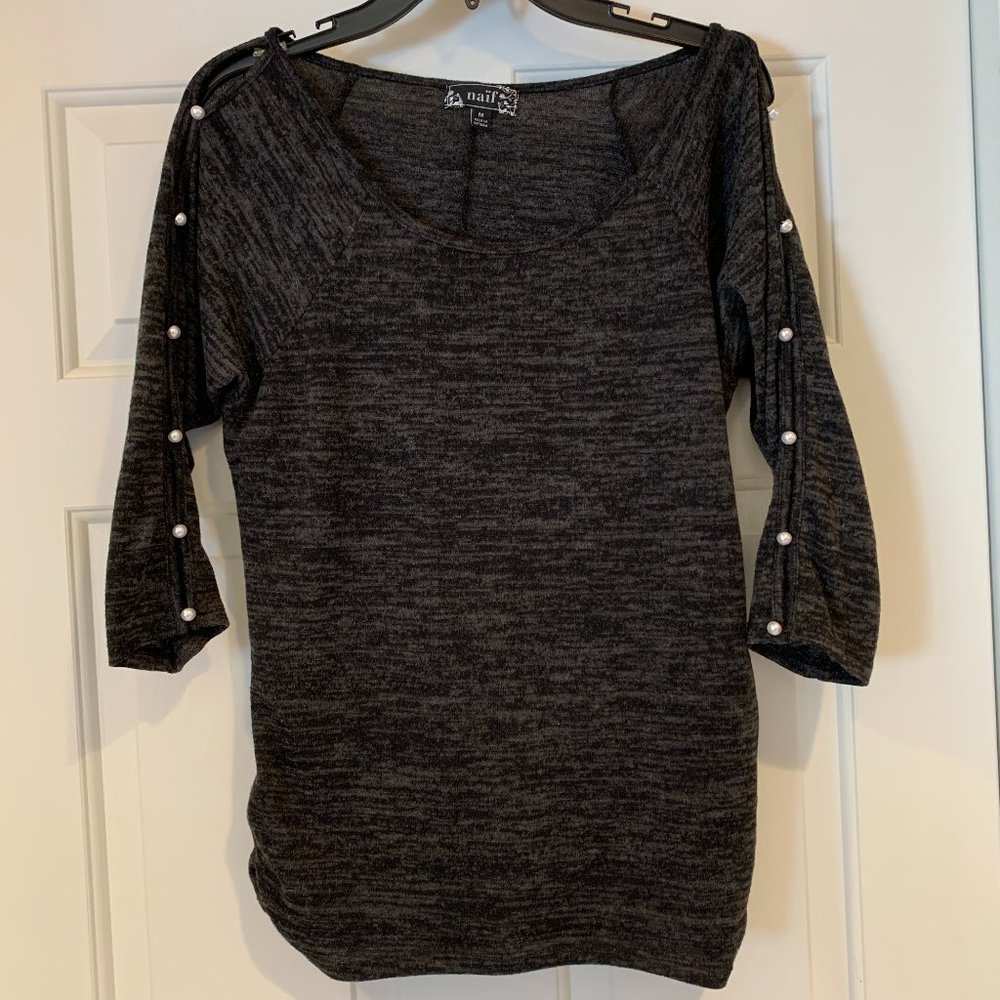 Naif Pullover Sweater 3/4 Sleeves that Button Up M